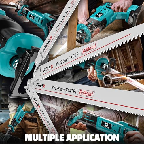 Cerycose Cordless Reciprocating Saw Compatible with Makita 18V Battery, Variable Speed 1" Stroke Length,3200 SPM, Toolless Blade Change, 4 Saw Blades for Metal Wood PVC Cutting (Tool Only) - style: Two-handed for Makita battery