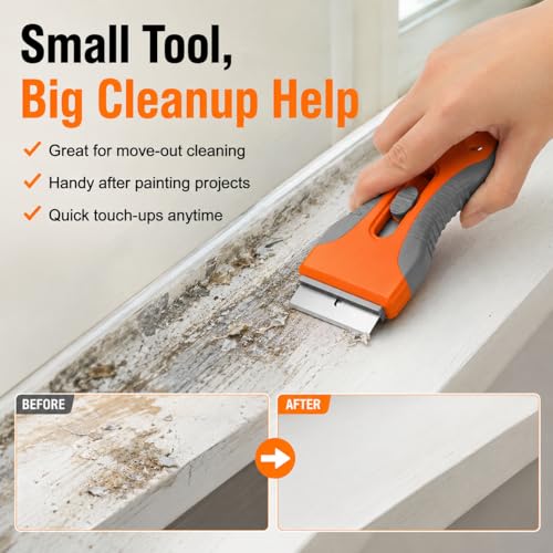 Rackii Razor Blade Scraper Tool, 4 Pack with 40 Metal Blades, Safety Lock - size: 4pack+40pcs