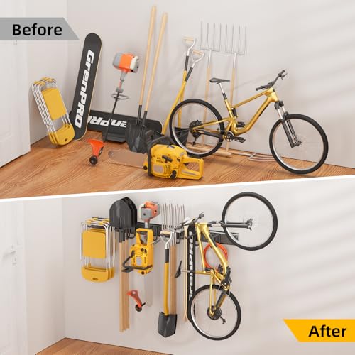 GRENPRO 49.5 Inch Garage Tool Organizer, 6 Double-layer Hooks, Holds 440lbs - size: 49.5 inch