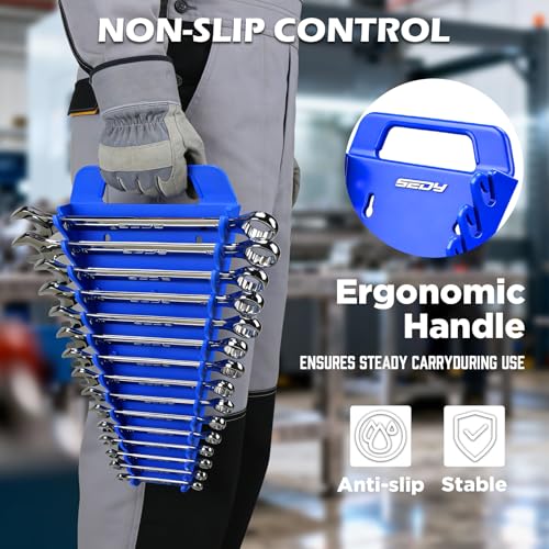 2-Pack Magnetic Wrench Organizer with Non-Slip Handle, 24-Slot Heavy-Duty Wrench Rack Holders for Toolbox & Drawer Storage, Fits SAE 1/4"-1-1/16" and Metric 6mm-24mm Wrenches - style: 24-Slot Large Handle / 2-Pack