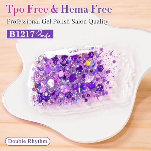 Double Rhythm 15ML Glitter Gel Polish Shimmer Reflective Holographic Color Magnetic for Nail Art Salon DIY at Home (Sparkle Purple-B1217) - color: Sparkle Purple
