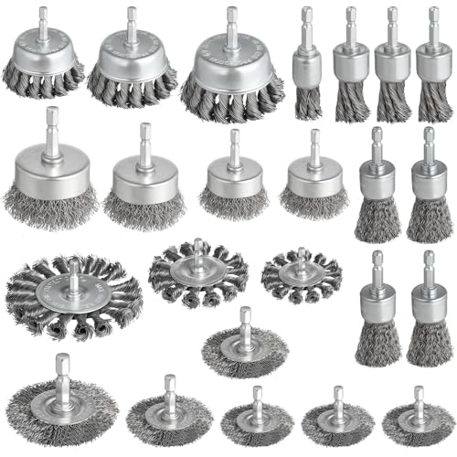 24 Pcs Wire Wheel Brush for Drill, Heavy Duty Drill Wire Brush Set - style: 24pcs(Twisted & Carbon Steel Wire)