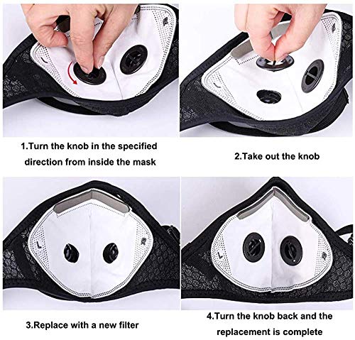 NBDIB 4 Pack Adjustable Reusable Face Protection with 8 Carbon Filters and 8 Valves for Cycling Sport Black