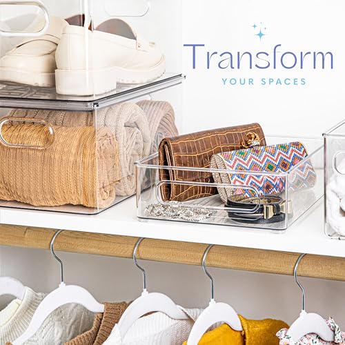 Plastic Food Storage 6 Pack Clear Container Bin with Handles for Organizing Kitchen, Pantry, Refrigerator, Freezer, Pantry, Cabinet, Closet, Bathroom. Stackable 10”x8”x3” - size: 10x8x3