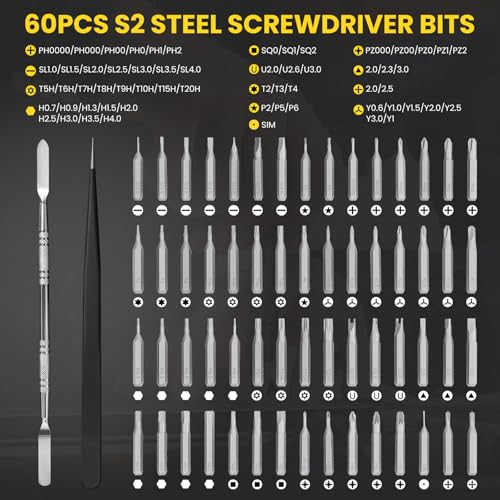 Mini Electric Screwdriver Set 3.7V, Precision Electric Screwdriver Cordless 80-in-1, 4 Torque Settings, 60 S2 Metal Bits, Magnetic Storage, Repair Tool for Electronics Watch Laptop Clocks Cameras