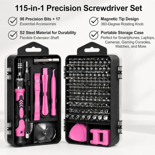 115-in-1 Small Screwdriver Set,Precision Screwdriver Set, Professional Repair Tool Kit for Phone, Computer, Watch, Console, Eyeglass and Electronic, Men Tools Gift Pink - color: Pink