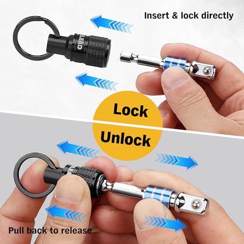 6-Piece Bit Holder Key Chain, 1/4 inch Black Hex Shank Bit Holders, Quick Release Design with Keychain Carabiner for Nut Driver, Screwdriver & Drill Bits, Tools Gifts for Men - style: 6 Bit Holder Key Chain Black