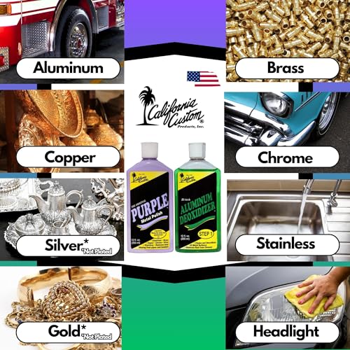 CALIFORNIA CUSTOM – Purple Metal Polish & Aluminum Deoxidizer Kit, No Silicone, Body Shop Safe, Great for Aluminum, Brass, Copper, Chrome, Silver, Stainless and Gold