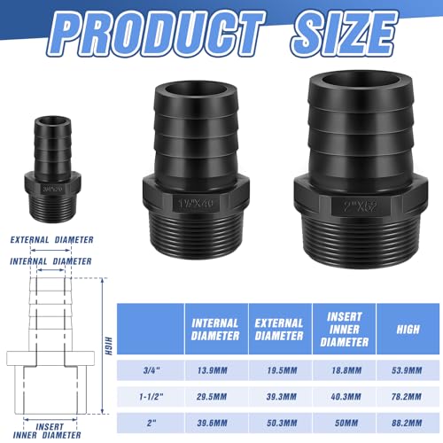 2 Pcs Pool PVC Tube Fitting Barbed Hose Fittings Adapter - color: Black, size: 0.75 Inch