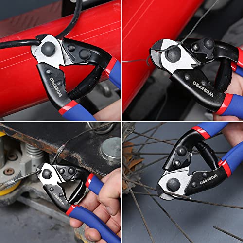 WORKPRO Cable Cutter, 7-1/2 Inch Heavy Duty Wire Rope Cutter | Chrome Vanadium Steel, Safety Lock, Non-Slip Handle for Hard Wire Ropes, Steel Wires and Aircraft Cables