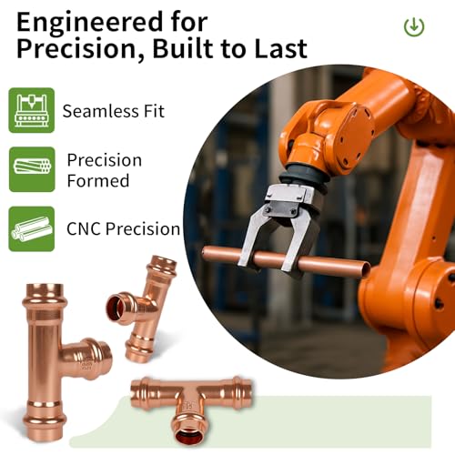 3/4 Inch Copper Press Tee – PxPxP 3-Way Pipe Fitting, 3/4'' Press Fittings Compatible, Lead-Free Copper Plumbing Fittings for Potable Water – 10 Pack - size: 3/4" copper press tee-10P