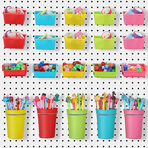 Yookeer 20 Pcs Pegboard Bins and Cups Accessories with Hooks, Mixed Color - color: Mixed Color