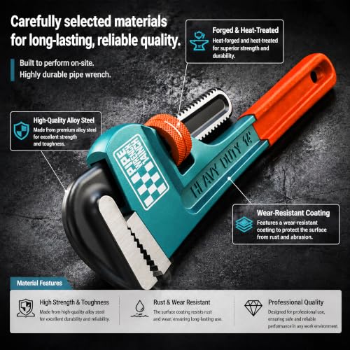 Heavy Duty Pipe Wrench, 14" Adjustable Straight Plumbing Wrench, High Drop-Forged jaws, Professional Pipeline Tool for Water Pipe Fittings, Mechanical assembly, Workshop Operations - size: 14inch