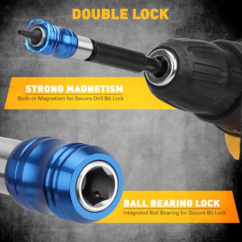 3-Piece 1/4" Quick Change Drill Bit Holder, 4-inch Hex Shank Bit Extension Set, CR-V Steel Quick-release Screwdriver Bits Holder with Storage Base - style: 4" Upgraded Version