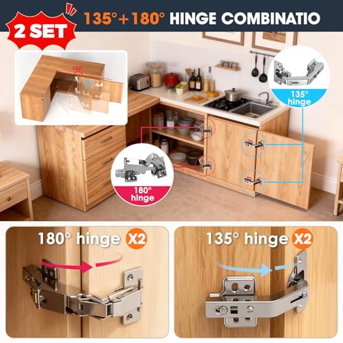 180° & 135° Inset Corner Cabinet Hinges for Lazy Susan Bifold Doors - size: inset