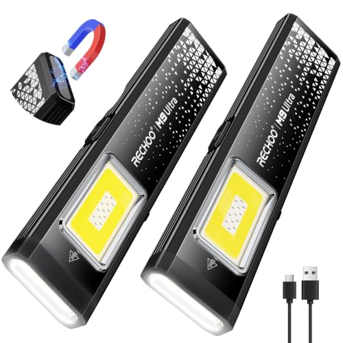 RECHOO Flat EDC Flashlight Rechargeable, 8-Mode Slim Pocket Flashlight with Magnetic Base & Clip, Lightweight Mini Rechargeable Flashlights for Home, Work, Camping, Car Repair & Emergencies - color: Black