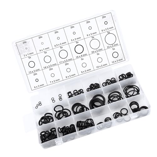 Eujgoov 225pcs Nitrile Rubber O Washer Sealing Assortment Kit 18 Sizes for Car Auto Vehicle Repair, Fittings, AC Manifold, Well Packaged in Re-sealable Plastic Case, No Pollution,