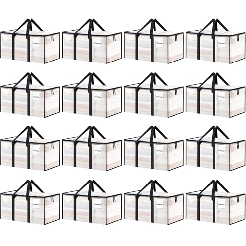 16 Pack Extra Large Clothes Storage Bins with Lids, Moving Bags, Clear - color: Clear, size: 16 Pack