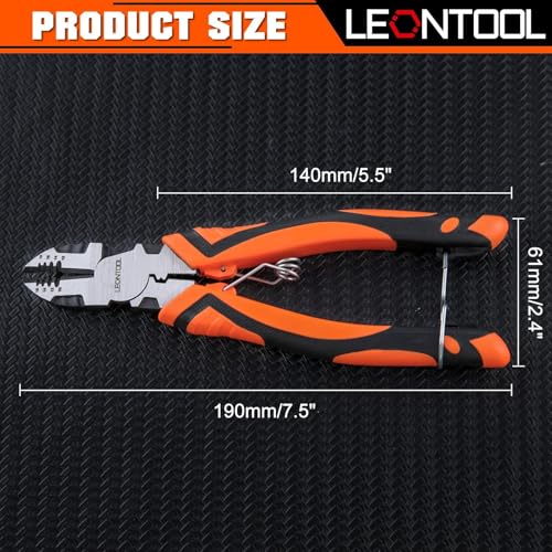 3-in-1 Diagonal Cutting Pliers with Wire Stripper Crimper, 8" Multifunction Electrician Plier Wire Cutter Side Cutting Pliers Cable Cutter with Ergonomic Handle for Electricians and Home