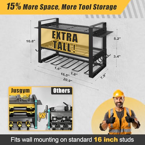 Power Tool Organizer Wall Mount, 150LBS Capacity, 3 Tier, 4 Drill Holders - size: 16.5" Width 3-Tier