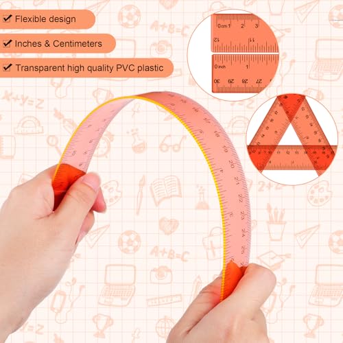 Zonon 2 Pcs 12 Inch Clear Ruler and 6 Inch Plastic Protractor Set, Orange - color: Orange