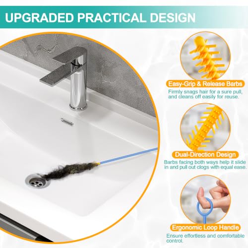 EastLink 50 Inch Extra-Long Drain Snake 3 Pack, Reusable Drain Clog Remover
