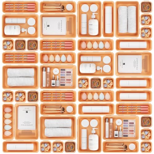 A-LUGEI【𝟰𝟲𝗣𝗖𝗦】【5 Size】Tool Box Organizer Tray Divider Set, 【Orange】 Desk Drawer Organizer,Garage Organization and Storage Toolbox Accessories Rolling Tool Chest Cart Cabinet WorkBench Part - color: Orange