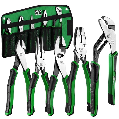 SK 5-Piece Pliers Set, Ergonomic Anti-slip Handle, with Rolling Pouch - style: with Rolling Pouch