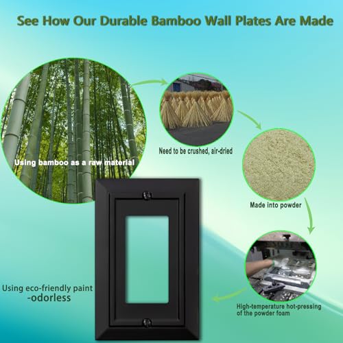 Classic Architecture Wall Plates,Light Switch covers, Electrical Outlet Covers, Duplex receptacle wall plates,Mid Size Bamboo Fiber Material Switch plates Matte Black (1 Gang Decorator 4PK) - style: 1 Gang Decorator 4PK