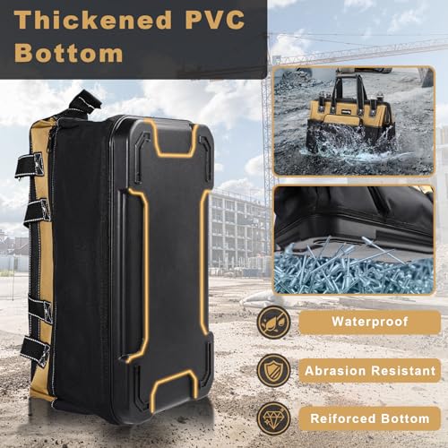 20 IN Large Tool Bag For Men Heavy Duty, Drill Bag Tool Bag Organizer, Wide Mouth Waterproof Hard Bottom Multiple Pockets Tool Tote, Tool Caddy, Maintenance - size: 20 Inch