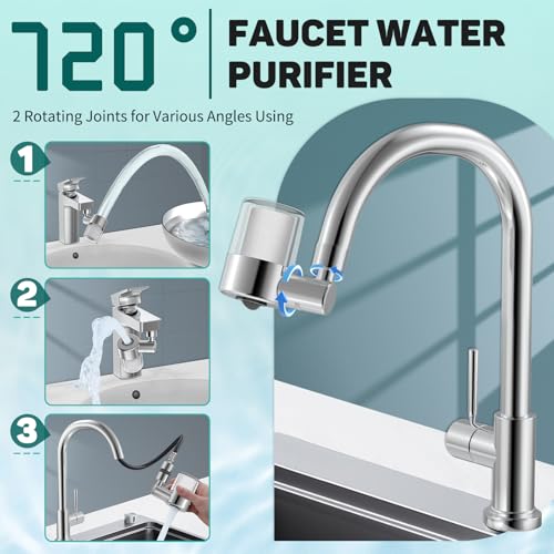 CECEFIN 720 Swivel Sink Faucet Water Filter NSF/ANSI/CAN 372, 22pcs Adapter - color: H- Silvery- Faucet water filter-Silver