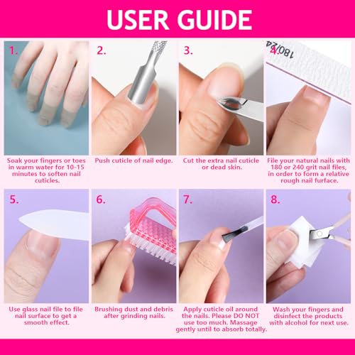 FANDAMEI Manicure Kit For Women, Nail Care Kit With Glass Nail File, 5pcs 180/240 Grit Nail Files For Natural Nails, Cuticle Oil, Cuticle Trimmer, Cuticle Pusher, Manicure Set, Nail Kit, Nail Prep Kit