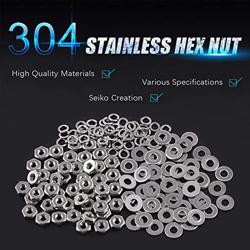 Swpeet 150Pcs SAE 304 Stainless Steel #6-32" Hex Nuts and #6 Flat Washers with #6 Split Lock Washers Assortment Kit, Coarse Thread Hexagon Nut for Home Automotive Shop Use - size: #6-32 Hex Nuts & Washers