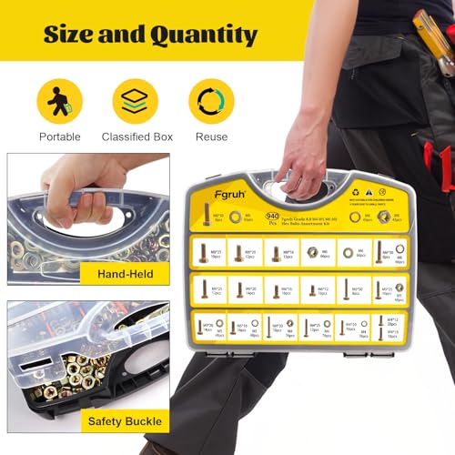 940PCS M4 M5 M6 M8 Metric Hex Bolts Assortment Kit,Lenght 12mm-30mm - size: M4 M5 M6 M8 940pcs