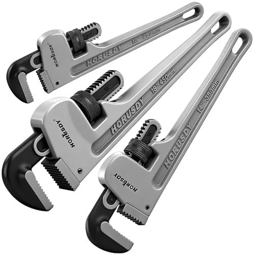 HORUSDY 3 - Piece Aluminum Pipe Wrench Set 10", 14", 18" | Ultra-Light Durable Adjustable Pipe Wrenches for Plumbing, HVAC, Farm, DIY | Heavy Duty Drop Forged Secure Locking Tool Kit - style: 3-PC Aluminum Set (10" 14" 18") + Bag