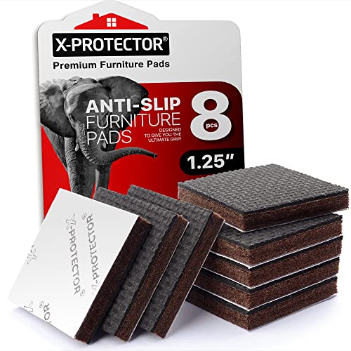 Non Slip Furniture Pads 8 pc 1 1/4" X-Protector Premium Furniture Grippers! - size: 8 Square 1.25"