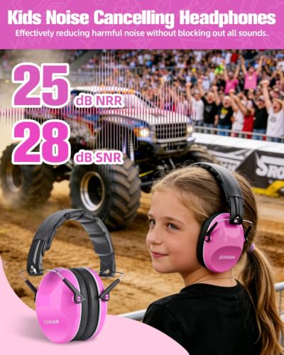 ZOHAN 032 Kids Noise Canceling Headphones - 25dB NRR Kids Ear Protection Earmuffs for School, Monster Jam, Fireworks, Travel, Air Show, Concert, Autism - Pink - color: 1pack - Pink 1.0