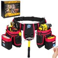 Tool Belt with 4 D-Rings,27-Pockets Tool Belts for Men,Construction - color: Red & Black, size: 27 Pockets with Magnet Pouch