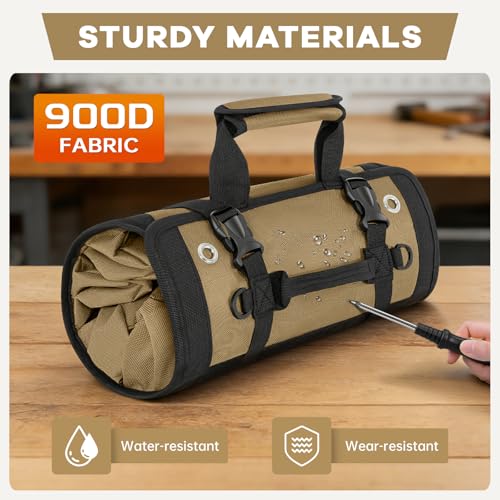 ANILD 13 Inch Regular Long Tool Bag Roll Up, Roll Up Tool Bag Organizer - color: Khaki, size: Regular