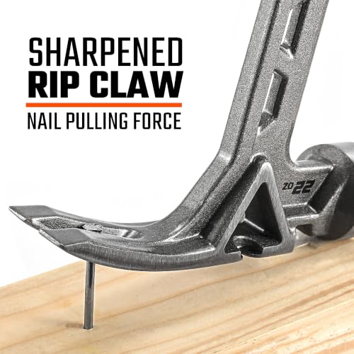 VANQUISH Framing Hammer 22oz One Piece Forged Straight Claw Hammer with Milled Face & Shock Reduction Grip, Claw Hammer with Magnetic Nail Holder Side Nail Puller, 0630-M - size: 22oz Milled Face