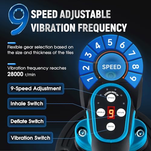 Tile Vibration Tool 250mm Suction Cup 882lbs/400kg Adsorption Handheld Tile Installation Leveling Machine Tile Vibrator Tool for Tiling Leveling Laying Max.28000r/Min 9 Speeds