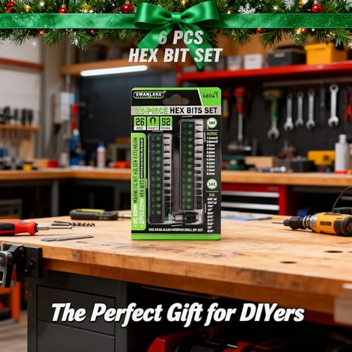 SWANLAKE 26-Piece Hex Head Allen Wrench Drill Bit Set, 1/4Hex Shank Quick Change Bit Holder, Metric and SAE S2 Steel Hex Bits Set - style: Classic Version