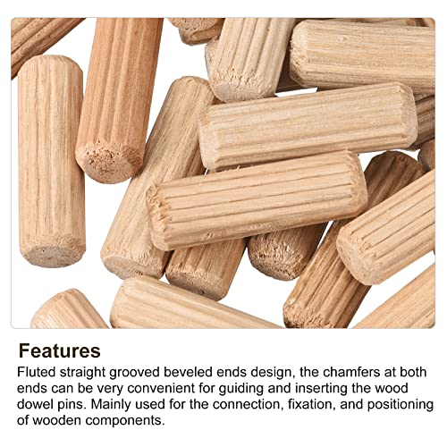 uxcell Wooden Dowel Pins 36pcs 8x25mm(5/16"x1") Fluted Beveled Ends Wood Dowel Pegs Kiln Dried Hardwood for Woodworking Furniture Shelf - size: 8x25mm