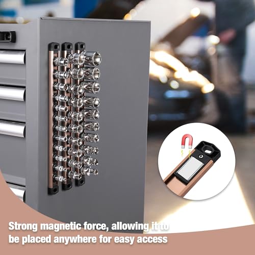 WORKPRO Magnetic Socket Organizer, Heavy Duty 1/4-Inch Drive Socket Rail - color: Champagne, size: 1/4" DR
