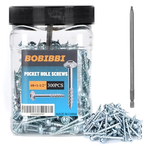 Pocket Hole Screws #8x1-1/2 Zinc, Coarse Thread Wood Screws 300Pcs, Washer Head with Square Drive, 150MM Drive Bit Included - color: Zinc, size: #8x1-1/2‘’
