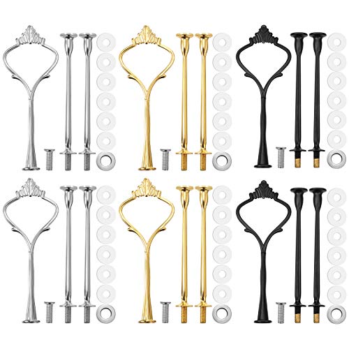 Patelai 6 Sets 3 Tier Cake Stand Hardware Tiered Tray Plate Hardware Kit Heavy Metal Cake Fruit Food Plate Stand Fitting Stacking Kit for Serving Dessert Cupcake Dish Food (Simple,Black,Silver,Gold) - color: Black, Silver, Gold, size: Simple