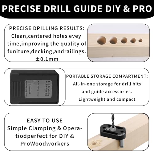 Self Centering Dowel Jig Kit with 8 Drill Bushings(3-10mm) and Storage Case - color: Dark Black