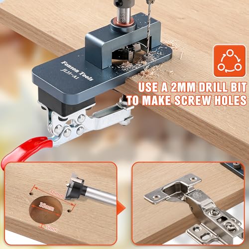Metal Concealed Hinge Jig, 35MM Cabinet Hinge Jig Drilling Hole Puncher with Quick Clamp， Accurate Hinge Drill Jig Woodworking Tool for Doors Cabinets Hinges Mounting (Gray) - color: Gray
