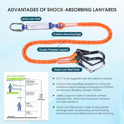 Fall Protection Premium Safety Harness with Shock Absorbing Lanyard, Vented & Padded Shoulder, Legs & Back - Upgrade 4 Quick Buckles (Dark Green) - color: Dark Green