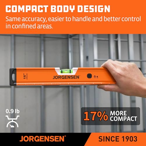 JORGENSEN 16" Magnetic LED Box Level, 90°/180° Torpedo Lighted Leveler Tool - size: 16 inch